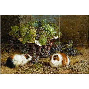 Mural de pared de cocina para conejillos de indias y cesta Uvas Mármol Azulejo de cerámica Backsplash - Product Image 1