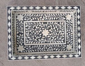 Bandeja de incrustaciones de hueso de inspiración vintage con patrones de diseño floral Bandeja de servicio de incrustaciones de hueso Fiesta de Navidad - Product Image 5