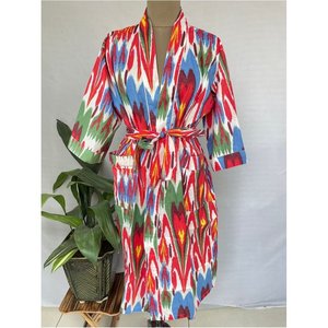Kimono de Algodón Puro Estilo Bohemio, Vestido de Verano Estampado a Mano Indio, Rojo, Azul, Verde, con Corazones, Túnica de Playa Cómoda para Maternidad - Product Image 1