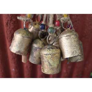 Handmade Rustic Iron Tin Bells with Jute <b>String</b> and Glass Beads Set of 24 <b>Garden</b> Ornaments - Product Image 5