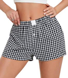 Meilleures ventes de shorts en coton 100% pour femmes légers avec taille élastique et design à carreaux Impression de logo personnalisée Service OEM - Product Image 1