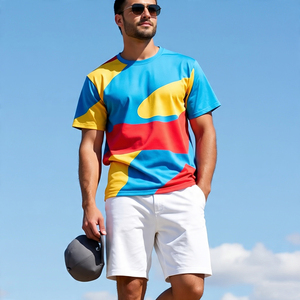 Summer Sublimation Full Sleeve <b>T</b>-<b>Shirt</b> Jogger <b>Shorts</b> <b>Set</b> for <b>Men</b> Custom Printed Solid Breathable Eco-Friendly 2 in 1 <b>Design</b> - Product Image 4