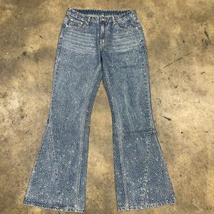 Custom Street Style Full Rhinestone Wide Leg Flare <b>Denim</b> Baggy Men's Diamond Jeans Pants <b>Trousers</b> - Product Image 5