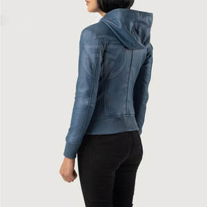 Hoodie en cuir pour femme, confectionné avec soin, doublure douce, confortable, texture luxueuse, écologique, respirant, coupe-vent - Product Image 5