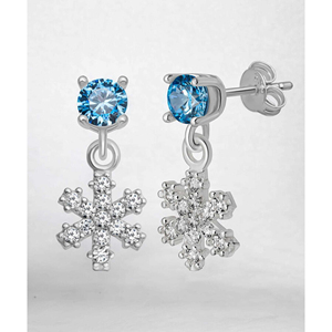 Pendientes de plata de ley 926 con circonita color aguamarina de 4 mm en forma de copo de nieve, recién llegados de Turquía. - Product Image 4
