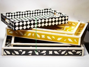 Mother of Pearl Inlay Serving Tray Set | Handmade Wooden Round Tray | Arabic Ramadan <b>Eid</b> Home Decor <b>Gift</b> Luxury Kitchen Serving - Product Image 4