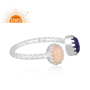 Nouvelle bague ajustable en argent sterling fin traditionnel avec opale éthiopienne naturelle et lapis-lazuli, fabricant de bijoux sur mesure - Product Image 3