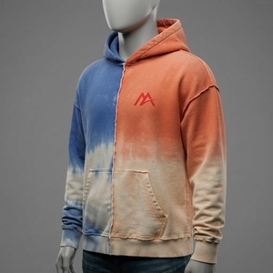 MATTIERA Sweat à capuche délavé bicolore bleu pêche pour homme, en molleton avec logo, style streetwear décontracté, personnalisable, vente en gros OE - Product Image 3