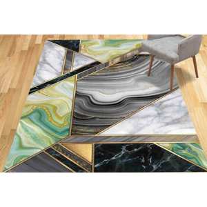 Tapis en chenille vert et gris marbré : Tapis moderne antidérapant, tapis fin non tissé - Product Image 3