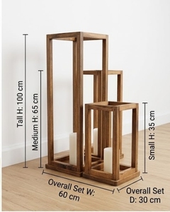 Juego de Faroles Cuadrados de Madera, Decoración para el Hogar - Product Image 3