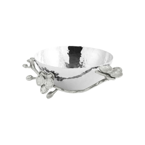 Bol décoratif pour table de maison Finition en acier inoxydable martelé et bol d'orchidée blanche pour la décoration intérieure ou toute occasion spéciale - Product Image 1