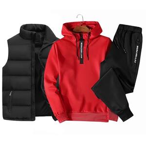 Chándal para hombre, sudadera con capucha y media cremallera, chaleco impermeable y pantalones de chándal, conjunto de 3 piezas, novedad de invierno 2024, informal, 100% algodón Plus - Product Image 5