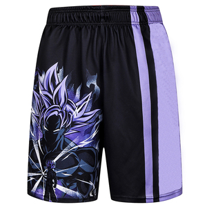 Pantalones Cortos Deportivos para Hombre, Negros y Morados, con Estampado de Personajes, Cintura Elástica, Secado Rápido, Tejido de Poliéster, Corte Medio con Franja Lateral - Product Image 2