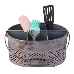 New Design Metal Caddy Storage <b>Utensil</b> Caddy Modern Multiple Compartment Iron Galvanized Metal Caddy <b>Holder</b> <b>Kitchen</b> and Home - Product Image 1
