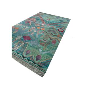 Manchaha Green Hand Knotted Wool Bamboo Silk <b>Rugs</b> 9x12 Rectangle Kilim Geometric for Home Entryway <b>Bedside</b> Hallway-Model - Product Image 2