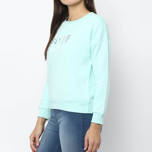 Sudadera de lana de algodón rosa de alta calidad de fabricantes de mujeres Sudadera de cuello redondo bordada personalizada - Product Image 3