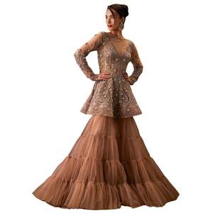 Conjunto de Kurta Sharara bordado a mano marrón con lentejuelas y Dupatta para fiesta de boda, recepción festiva, ropa para ocasiones - Product Image 5