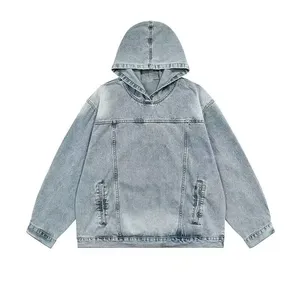 Primavera otoño mujer Denim sudaderas con capucha Streetwear señoras Jean pulóver Tops Vintage pareja manga larga sudaderas con capucha - Product Image 5