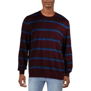 Maglione Vintage a Righe Bicolore da Uomo Calvin Klein, Manica Lunga, Lavorato a Maglia, Logo Rosso Stampato, Taglia Piccola per Autunno Inverno - Product Image 1