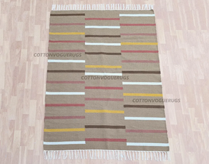 Tapis moderne tissé à la main à rayures brunes Kilim en laine Tapis moderne pour salon chambre à coucher salle à manger - Product Image 1