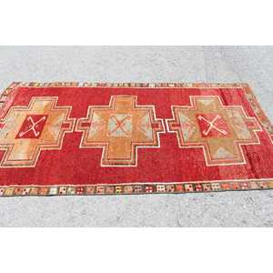 Tapis turc 4,2 x 7,9 pieds, tapis rouge uni en laine - Product Image 2