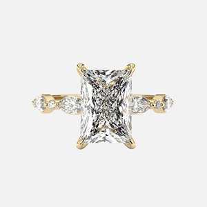 Anillo de compromiso de moissanita de corte radiante de 3,76 quilates de estilo vintage en plata 925 con piedras de acento redondo y marquesa - Product Image 1