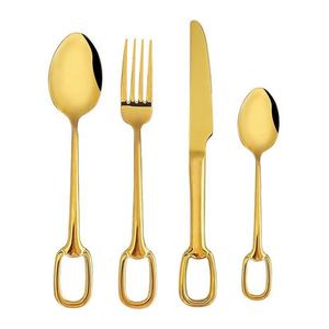 Sale Luxury Gold Polished Restaurant Stainless Steel Flat Handle <b>Cutlery</b> Stainless Steel <b>Cutlery</b> Flatware Wedding Set - Product Image 4