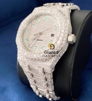 Reloj Analógico Hip Hop con Incrustaciones de Diamantes Cultivados en Laboratorio, Esfera de Cristal para Hombre, Elaborado con Piedras de Corte Brillante