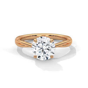 Bague de fiançailles solitaire classique à taille ronde, diamant de laboratoire 2 carats, en or jaune, blanc et rose, avec tige torsadée délicate, pour promesse - Product Image 3