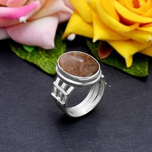 Mejor clásico hecho a mano Coral jaspe piedra preciosa cabujón anillo 925 sólida plata esterlina 925 Plata estampada joyería de plata de moda - Product Image 4