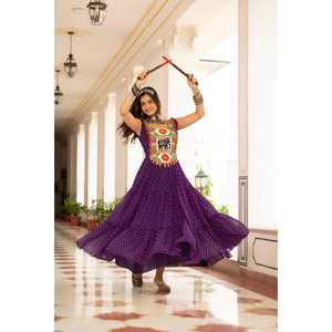 knee length dresses for ladies Navratri Black Garba Women's Gown Dress – mahezon main image 1