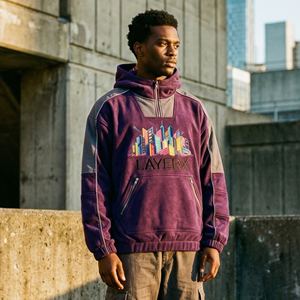 Sweat à capuche pour homme, poids lourd, anorak, 500 g/m², polaire polyester/coton, demi-zip, broderie, coupe ample, pull, coupe-vent, hiver, fabricant - Product Image 6