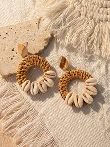 Pendientes colgantes de ratán de Vietnam ecológicos de alta calidad, estilo bohemio único ligero, perfecto para la belleza y el regalo de las mujeres - Product Image 2