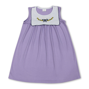 OEM/ODM/RTS Vestidos de Mardi Gras sin mangas con lazos morados y verdes para niñas, pelele para bebé, ropa de bebé al por mayor - Product Image 3