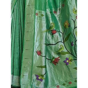 Sari Paithani Meenakari de Tejido Verde Tentador para Bodas - Product Image 2
