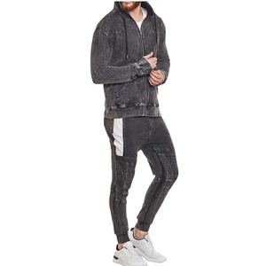Survêtement de style évasé lavé à l'acide personnalisé pour hommes, pantalon de survêtement à capuche d'hiver avec sérigraphie à motif solide sur des vêtements personnalisés - Product Image 2