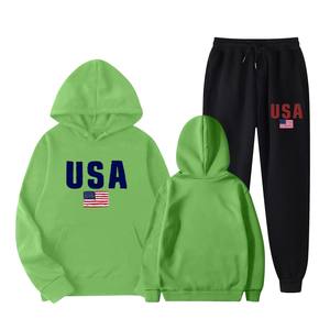 Conjunto de Sudadera con Capucha y Pantalones Deportivos con la Bandera de Estados Unidos Cosidos a Mano para Hombre y Mujer, Rosa, Verde, Blanco y Negro, Chándal Informal - Product Image 2