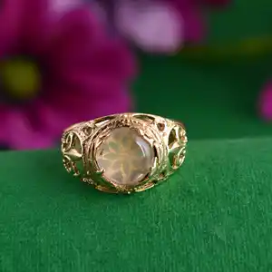 Hot bán thanh lịch vàng đầy dân tộc moonstone brass thời trang đá quý nhẫn đối với phụ nữ 18k vàng mạ đồ trang sức dome huggie hoop