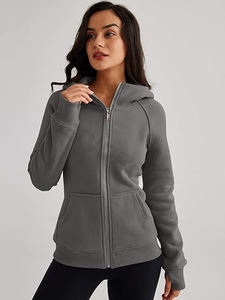 Sweat-shirt à capuche pour femme, manches longues, à porter au quotidien, confortable, doux, à fermeture éclair, uni, basique, décontracté, printemps, confortable, polyvalent, tendance - Product Image 3