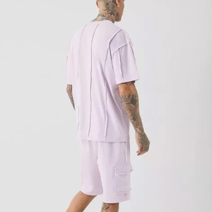 Nouvelle conception, logo personnalisé, ensemble de jogging décontracté pour hommes, streetwear, manches courtes, couleur unie, ensemble short et t-shirt 2 pièces, séchage rapide - Product Image 4