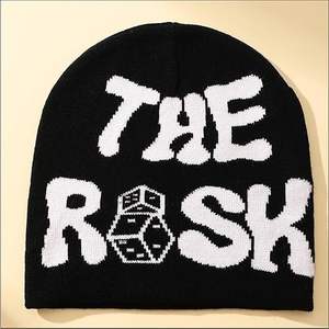 Black Jacquard Knit Beanie <b>Hat</b> <b>White</b> Dice Letter Graphic Custom Streetwear Winter Warm Acrylic Fashion Unisex Logo 3D Embroidery - Product Image 5
