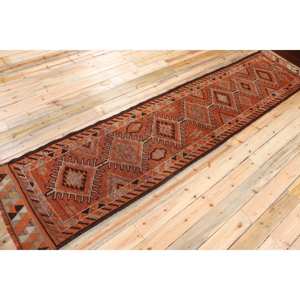 Tapis turc vintage, tapis de couloir 2,7x12,7 pieds, tapis en laine orange brun avec motifs de plantes et d'arbres - Product Image 2