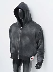 Personalizado de alta calidad Streetwear Unisex Heavyweight Blank Sun Faded Cotton Plain No Strings Hoodie Sudadera con capucha desgastada para hombres - Product Image 2