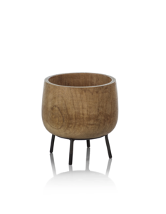 Diseño creativo al por mayor hecho a mano rejilla elegante cuenco de madera con soporte de metal y acabado natural utilizado para servir aperitivos - Product Image 5