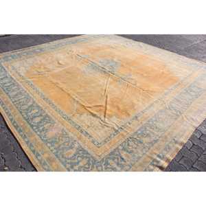 พรมตุรกีขนาดใหญ่พิเศษ 11.5x12.2 ฟุต พรมวินเทจ พรมขนสัตว์สีเหลือง - Product Image 2