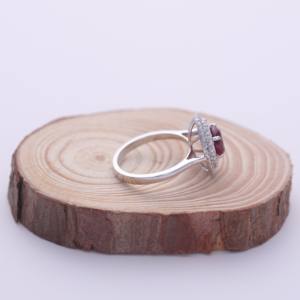 IGI Certified Round Ruby Double Halo Diamond <b>Ring</b> in 18K White / Rose & Yellow Gold - Product Image 5