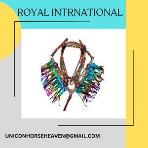 ROYAL INTERNATIONAL Juego de cabezada y pechera de cuero para caballo de estilo western de calidad súper premium, hecho de cuero de vaca de primera calidad, Uttar - Product Image 3