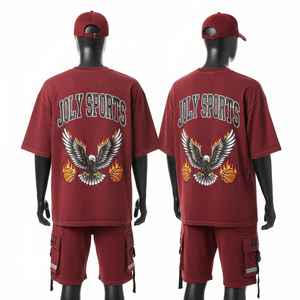 Ensemble chemise et short en coton surdimensionné pour homme, tissu lourd GSM, couleur marron, impression personnalisée, ensemble de jogging pour homme - Product Image 2