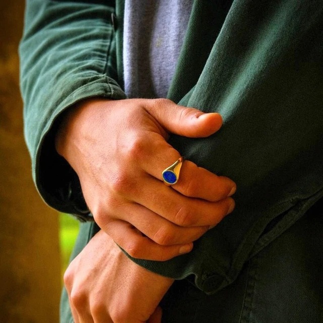 Men's Sterling Silver Gold Plated Oval Cut Vintage Signet Ring with Natural Opal Gemstone Jewelry Gift for Engagement