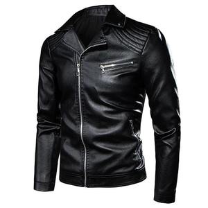 Veste de motard pour homme, coupe ajustée, style motard, col montant, logo sur le devant, cuir véritable noir, respirante, vêtement d'extérieur décontracté - Product Image 4